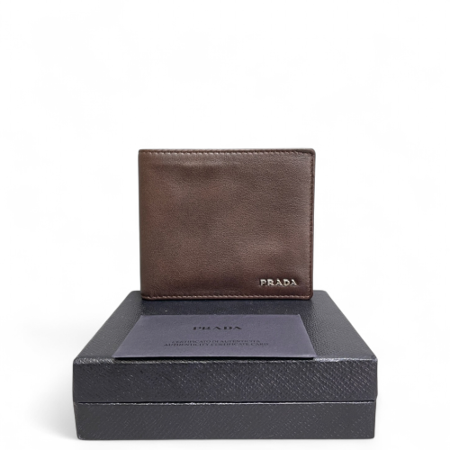 Prada Compact Wallet Calfskin Dark Brown Prada Compact Wallet Calfskin Dark Brown