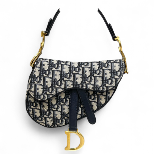 Dior Small Saddle Bag Oblique Dark Blue Beige