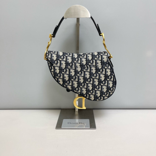 Dior Small Saddle Bag Oblique Dark Blue Beige