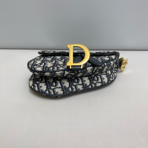 Dior Small Saddle Bag Oblique Dark Blue Beige