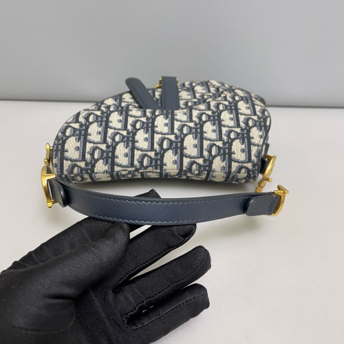 Dior Small Saddle Bag Oblique Dark Blue Beige