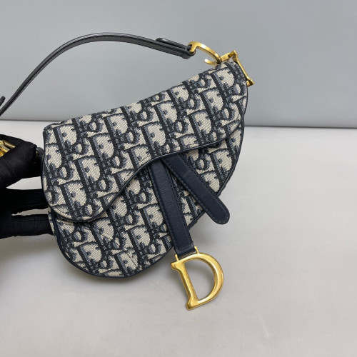 Dior Small Saddle Bag Oblique Dark Blue Beige