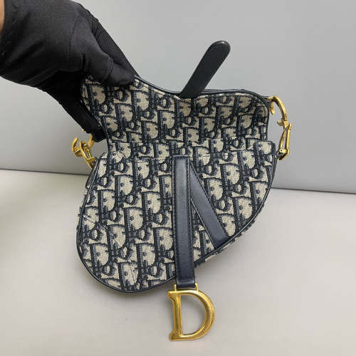 Dior Small Saddle Bag Oblique Dark Blue Beige