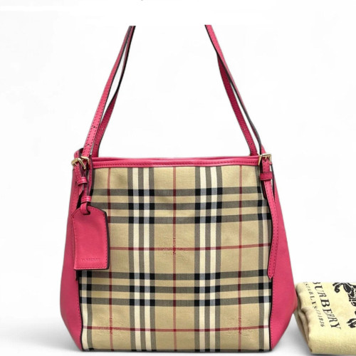 Burberry Small Canterbury Tote Haymarket Check Calfskin Beige Pink Black