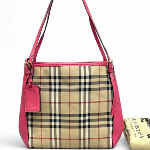 Burberry Small Canterbury Tote Haymarket Check Calfskin Beige Pink Black