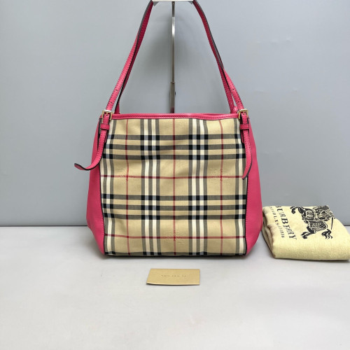 Burberry Small Canterbury Tote Haymarket Check Calfskin Beige Pink Black