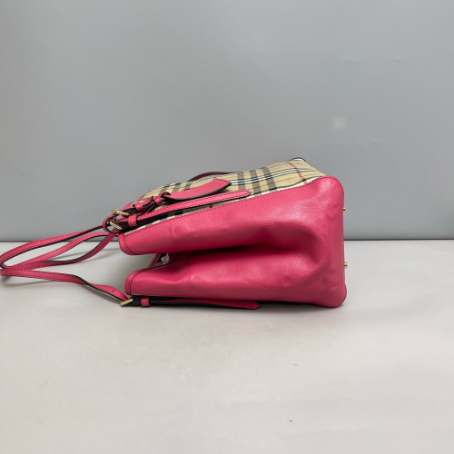 Burberry Small Canterbury Tote Haymarket Check Calfskin Beige Pink Black