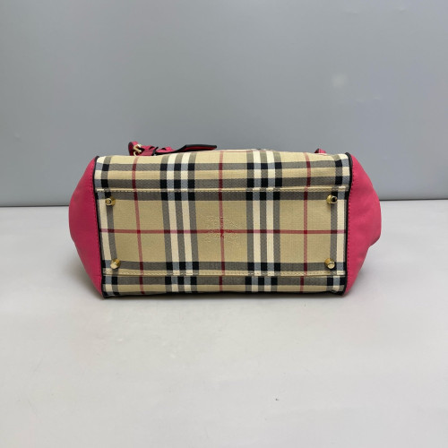 Burberry Small Canterbury Tote Haymarket Check Calfskin Beige Pink Black