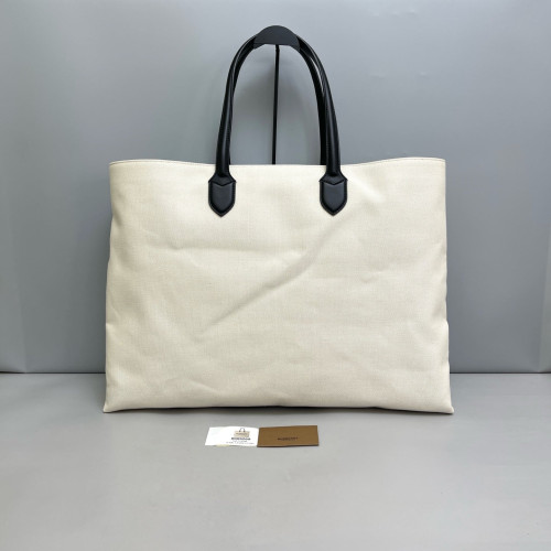 Burberry Tote Bag Canvas Calfskin Ecru Black