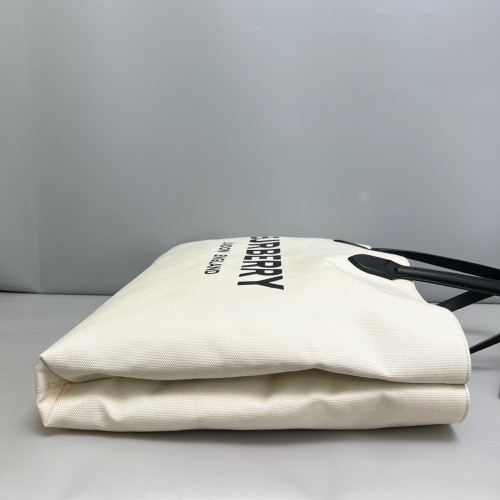 Burberry Tote Bag Canvas Calfskin Ecru Black