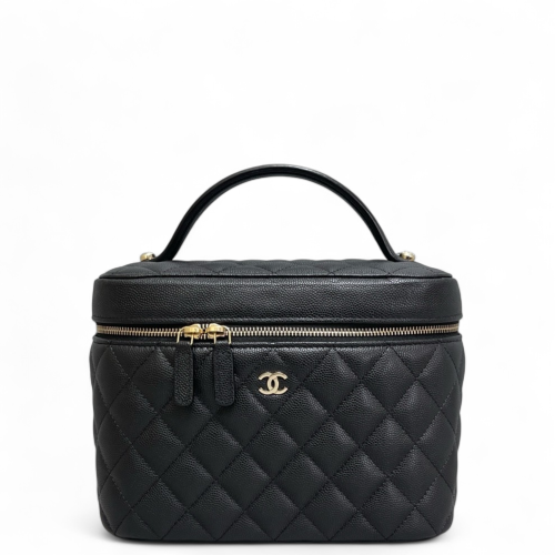 Chanel Quilted Mini Top Handle Vanity Case Grained Calfskin Black