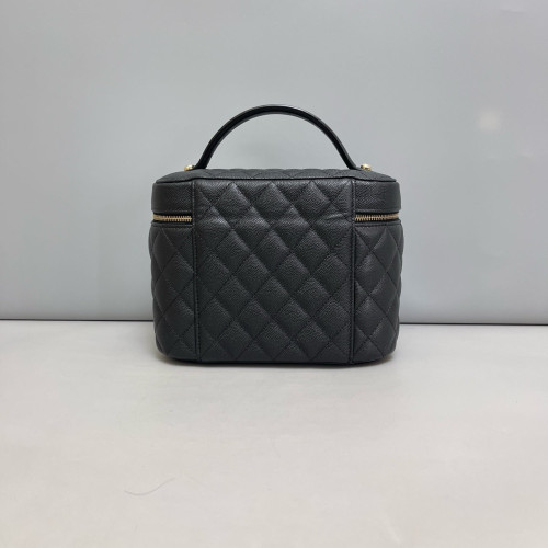 Chanel Quilted Mini Top Handle Vanity Case Grained Calfskin Black