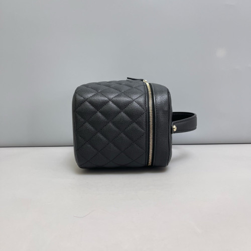 Chanel Quilted Mini Top Handle Vanity Case Grained Calfskin Black