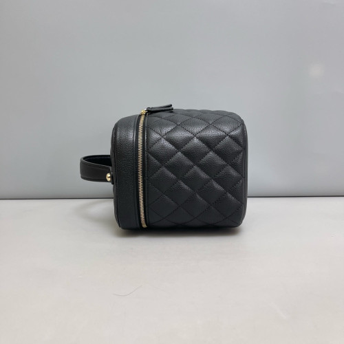 Chanel Quilted Mini Top Handle Vanity Case Grained Calfskin Black