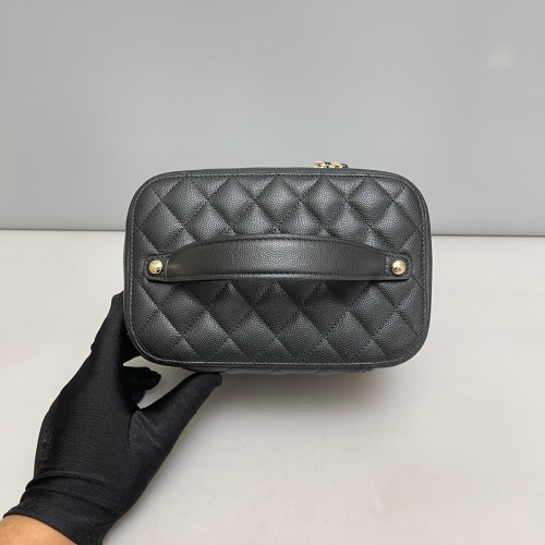 Chanel Quilted Mini Top Handle Vanity Case Grained Calfskin Black