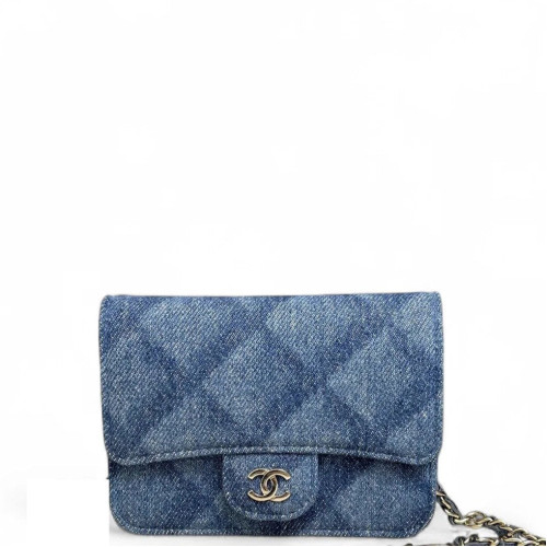 Chanel Quilted Wallet On Chain WOC Denim Blue