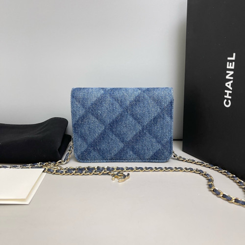Chanel Quilted Wallet On Chain WOC Denim Blue