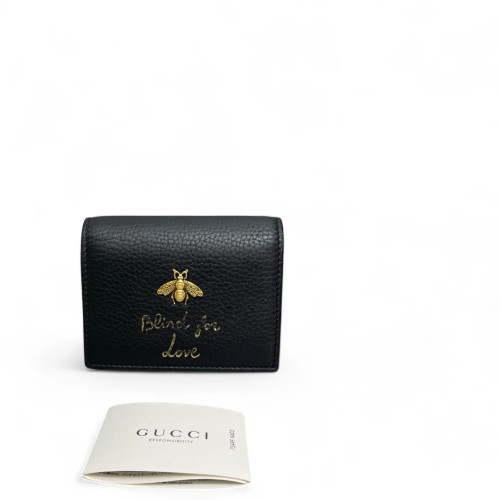 Gucci Compact Wallet Grained Calfskin Black Gucci Compact Wallet Grained Calfskin Black