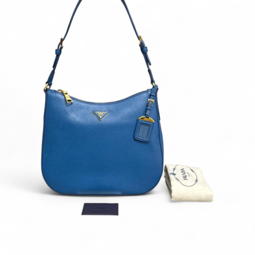 Prada Hobo Saffiano Calfskin Blue