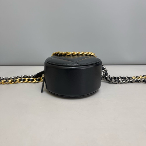 Chanel Quilted 19 Round Clutch With Chain Lambskin Black