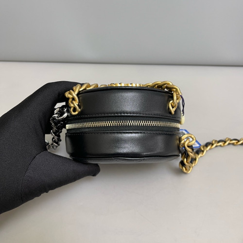 Chanel Quilted 19 Round Clutch With Chain Lambskin Black