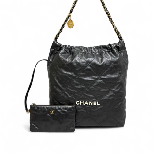 Chanel Quilted Medium 22 Bag Calfskin Black