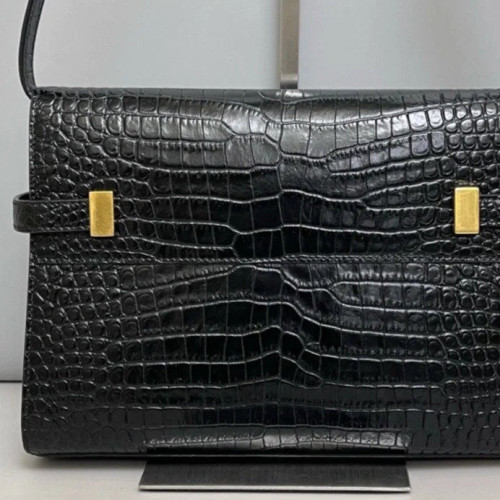 Yves Saint Laurent Small Manhattan Shoulder Bag Calfskin Crocodile Embossed Black Yves Saint Laurent Small Manhattan Shoulder Bag Calfskin Crocodile Embossed Black