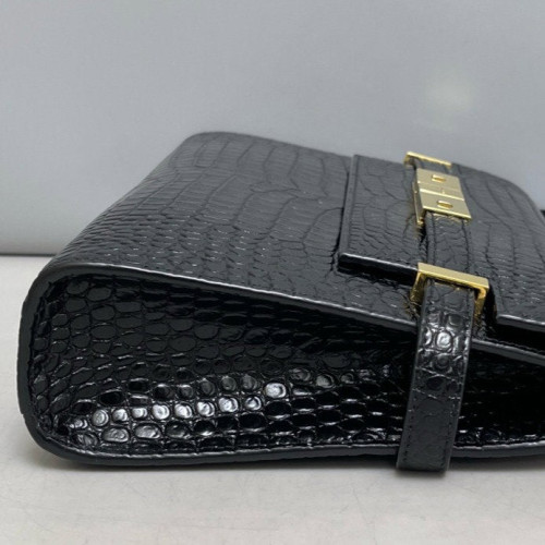 Yves Saint Laurent Small Manhattan Shoulder Bag Calfskin Crocodile Embossed Black Yves Saint Laurent Small Manhattan Shoulder Bag Calfskin Crocodile Embossed Black