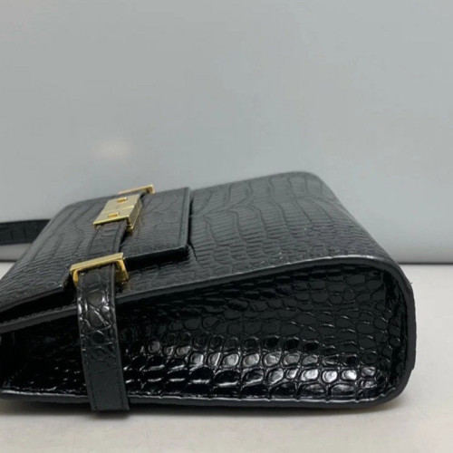 Yves Saint Laurent Small Manhattan Shoulder Bag Calfskin Crocodile Embossed Black Yves Saint Laurent Small Manhattan Shoulder Bag Calfskin Crocodile Embossed Black