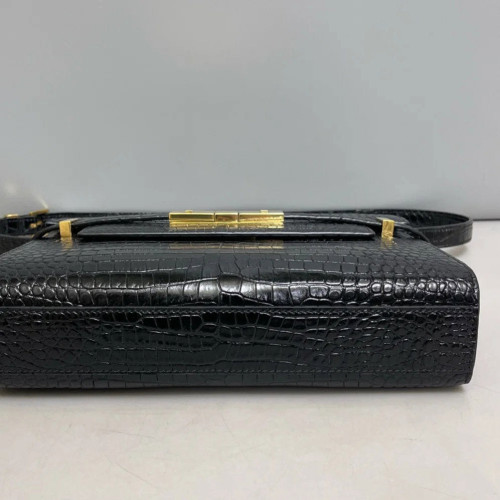 Yves Saint Laurent Small Manhattan Shoulder Bag Calfskin Crocodile Embossed Black Yves Saint Laurent Small Manhattan Shoulder Bag Calfskin Crocodile Embossed Black