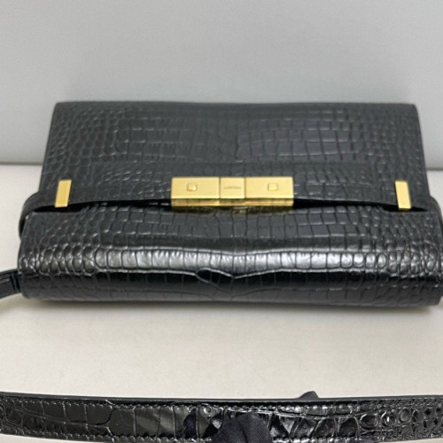 Yves Saint Laurent Small Manhattan Shoulder Bag Calfskin Crocodile Embossed Black Yves Saint Laurent Small Manhattan Shoulder Bag Calfskin Crocodile Embossed Black