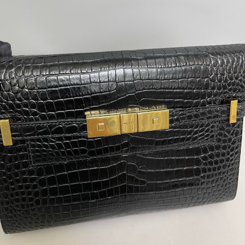 Yves Saint Laurent Small Manhattan Shoulder Bag Calfskin Crocodile Embossed Black Yves Saint Laurent Small Manhattan Shoulder Bag Calfskin Crocodile Embossed Black