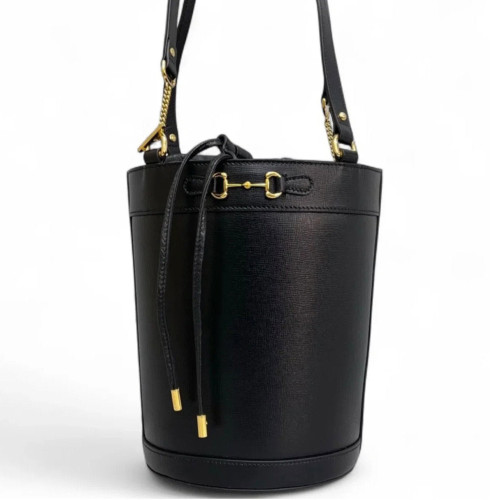 Gucci Horsebit Horsebit 1955 Drawstring Bucket Bag Calfskin Black