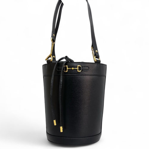 Gucci Horsebit Horsebit 1955 Drawstring Bucket Bag Calfskin Black