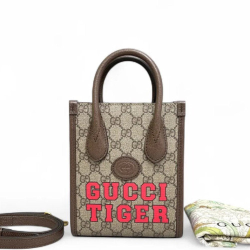 Gucci Mini Interlocking G Tote GG Supreme Monogram Beige Brown Red Gucci Mini Interlocking G Tote GG Supreme Monogram Beige Brown Red