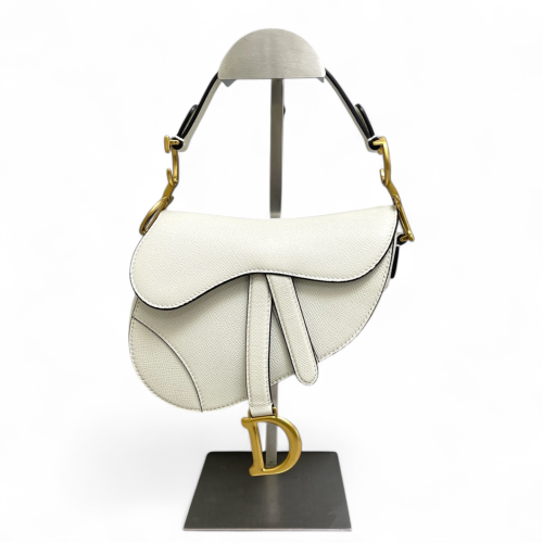 Dior Small Saddle Bag Grained Calfskin White