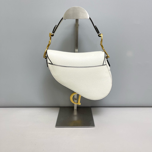 Dior Small Saddle Bag Grained Calfskin White