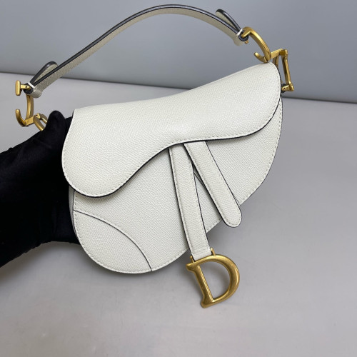 Dior Small Saddle Bag Grained Calfskin White