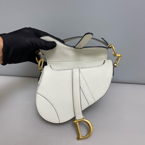 Dior Small Saddle Bag Grained Calfskin White