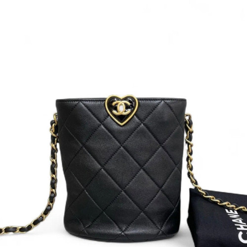 Chanel Quilted Heart Bucket Calfskin Black