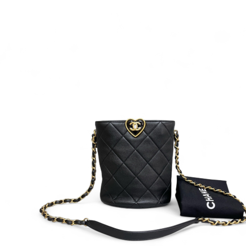 Chanel Quilted Heart Bucket Calfskin Black