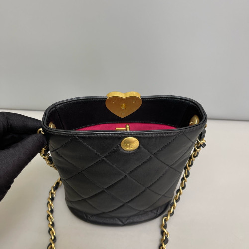 Chanel Quilted Heart Bucket Calfskin Black