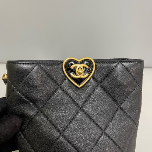 Chanel Quilted Heart Bucket Calfskin Black