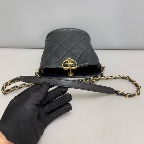 Chanel Quilted Heart Bucket Calfskin Black