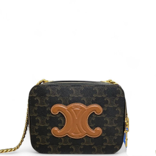 Celine Cuir Triomphe Box On Chain Triomphe Brown Black