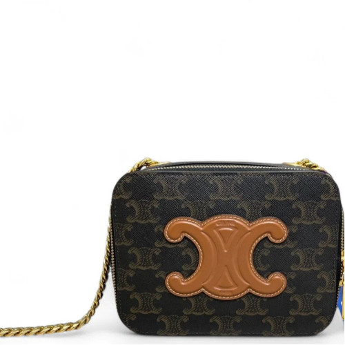 Celine Cuir Triomphe Box On Chain Triomphe Brown Black