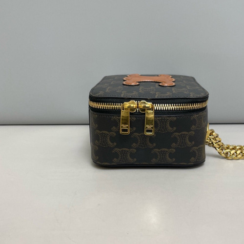 Celine Cuir Triomphe Box On Chain Triomphe Brown Black