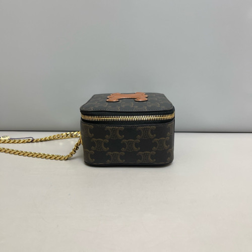 Celine Cuir Triomphe Box On Chain Triomphe Brown Black
