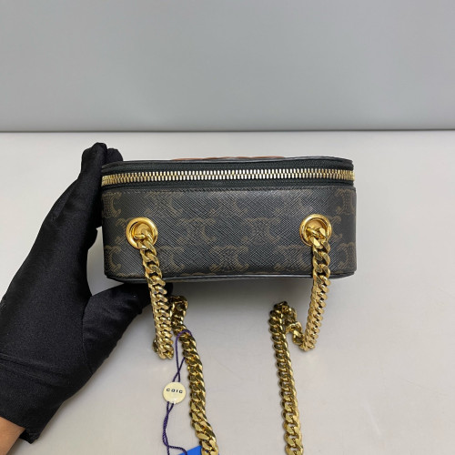 Celine Cuir Triomphe Box On Chain Triomphe Brown Black