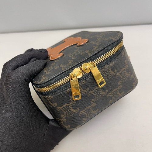 Celine Cuir Triomphe Box On Chain Triomphe Brown Black